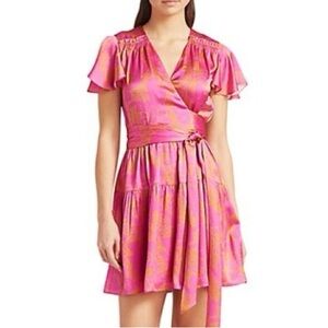 Tanya Taylor Ikat Flower Pink Silk Flutter Dress size 2. Originally $545.